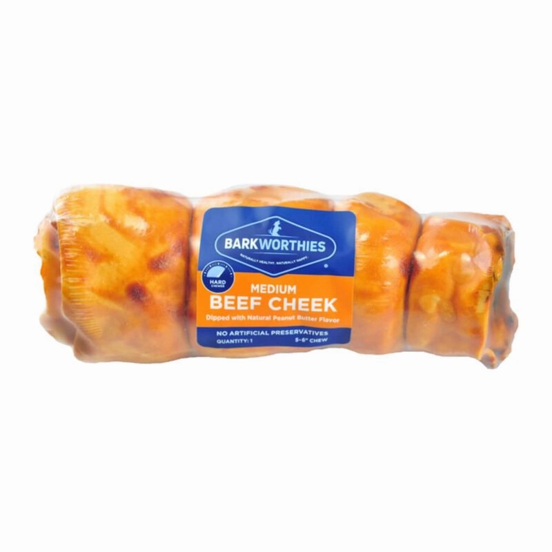 Barkworthies Medium Beef Cheek Peanut Butter Dipped
