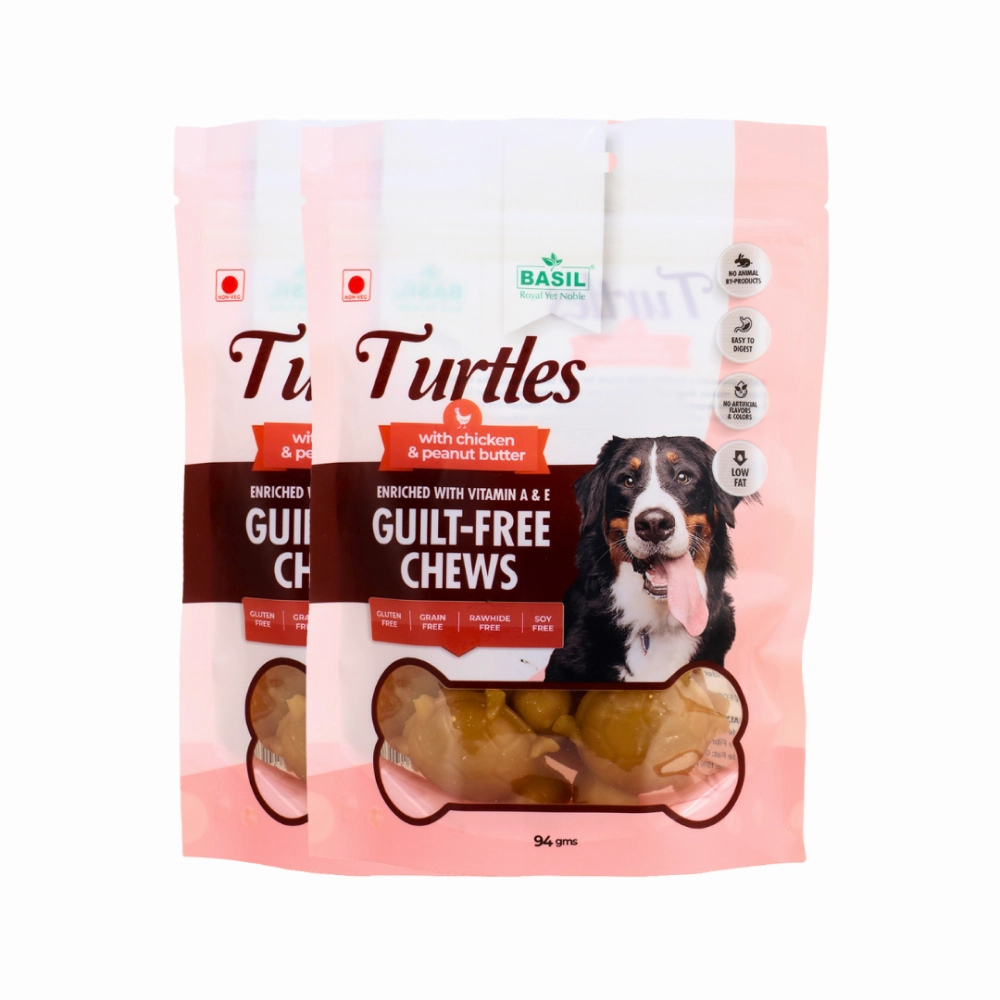 Basil Chicken & Peanut Butter Turtle Shaped Dog Chew Treats