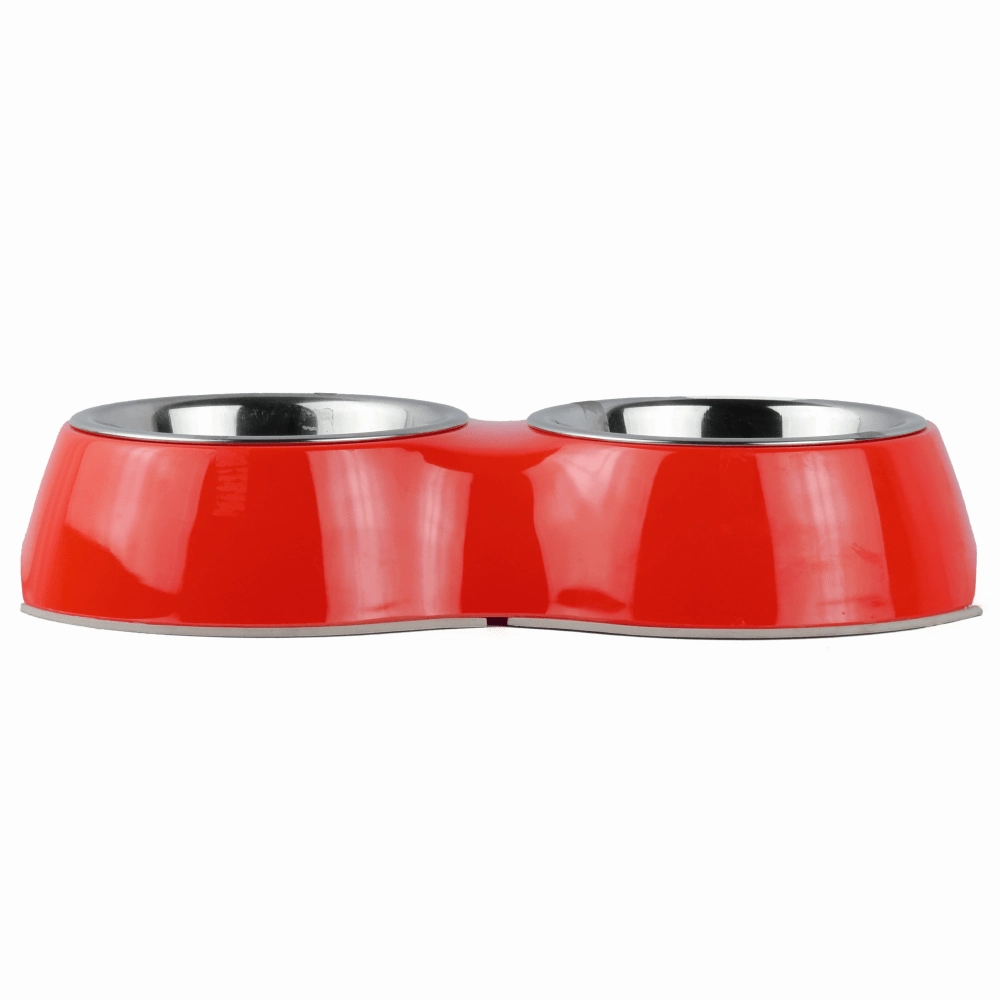 Basil Double Melamine Bowl Dinner Set for Dogs and Cats (Red)