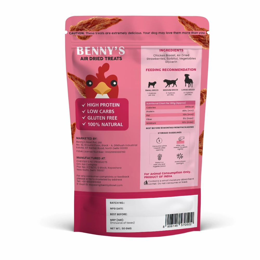 Bennys Bowl Chicken and Strawberry Jerky Dog Treats
