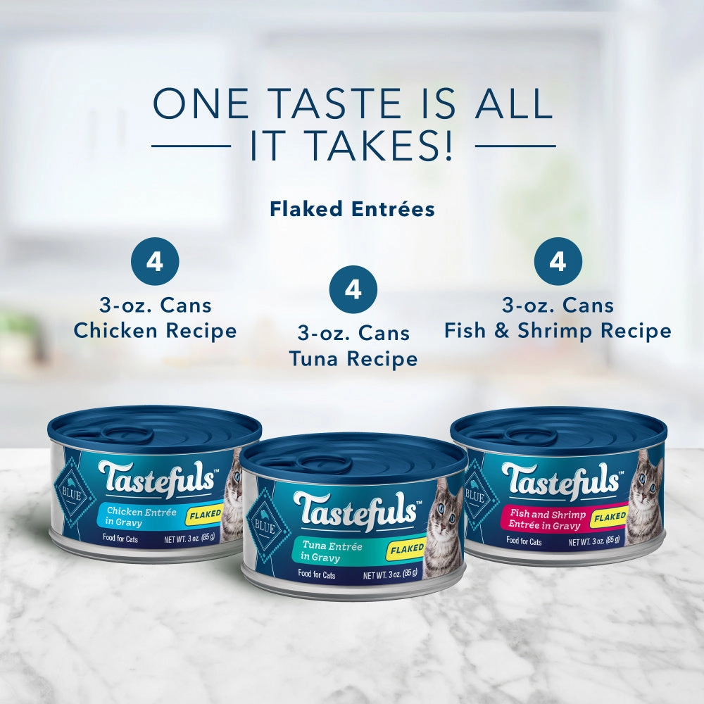 Blue Buffalo Tastefuls Natural Flaked Variety Pack Tuna, Chicken and Fish & Shrimp Entrees in Gravy Wet Cat Food