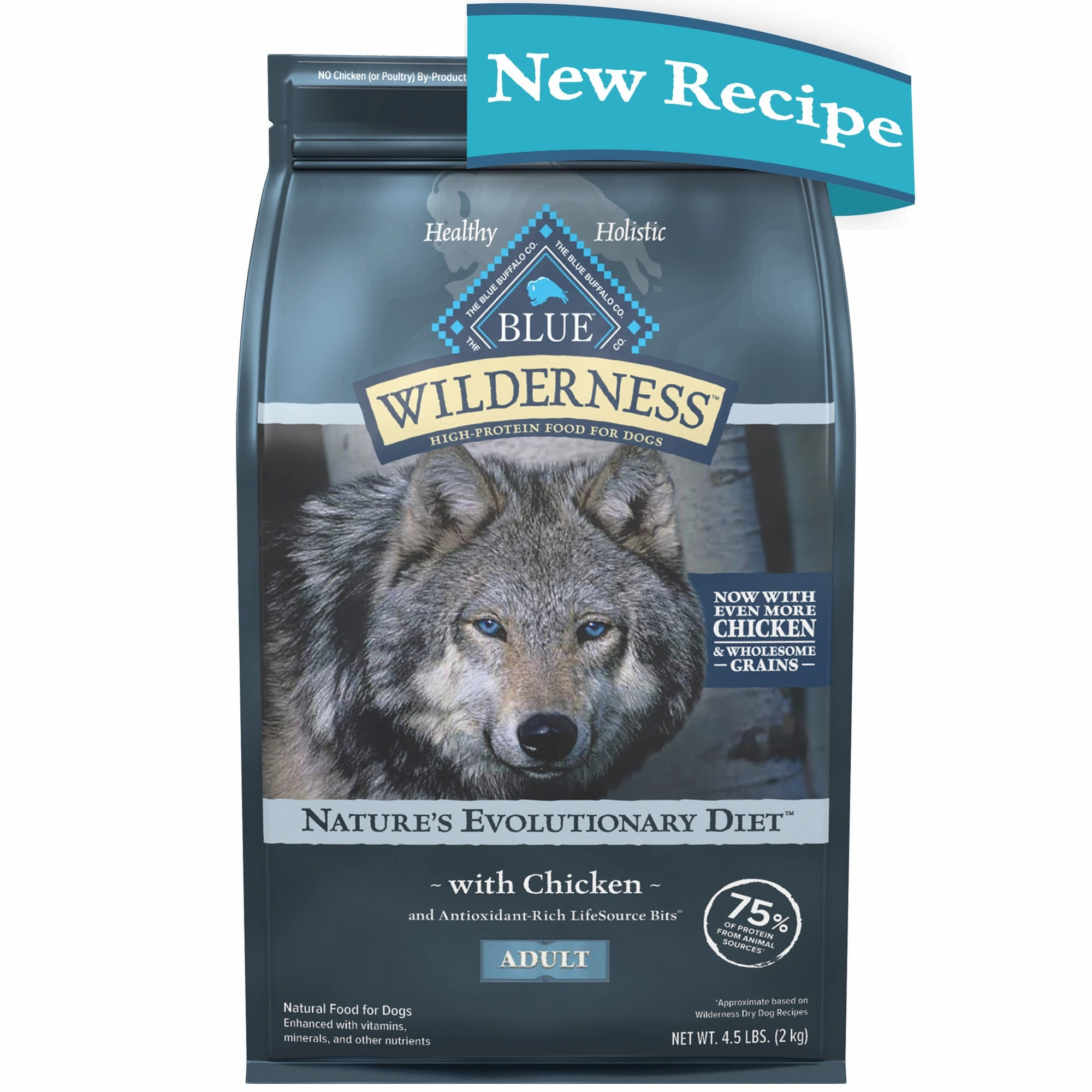 Blue Buffalo Wilderness High Protein Natural Adult Dry Dog Food plus Wholesome Grains, Chicken 4.5 lb. bag