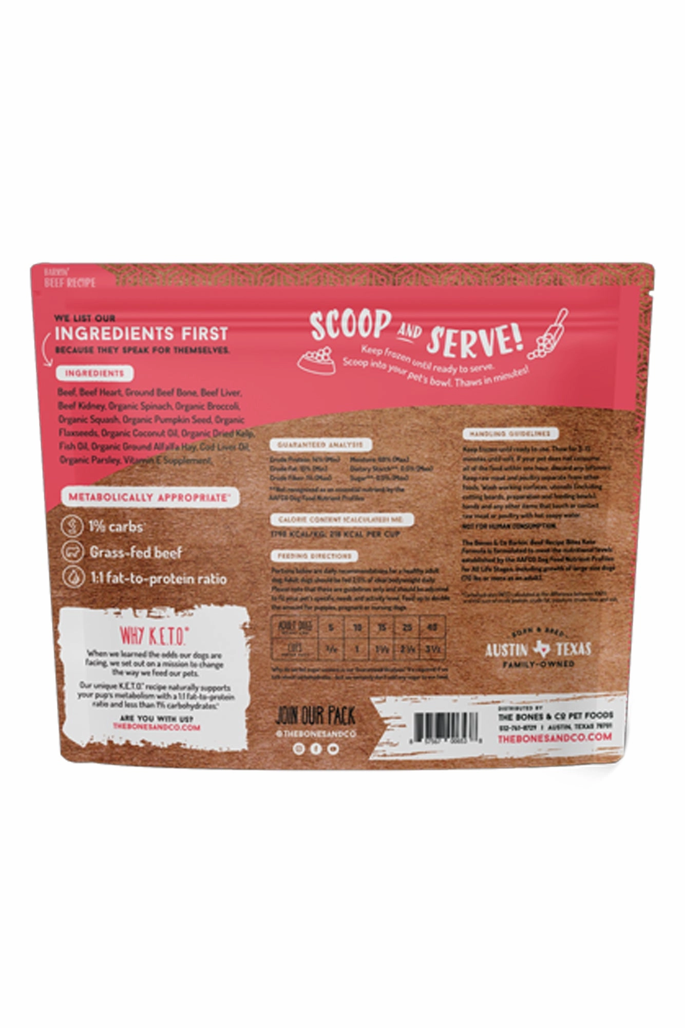 Bones and Co. Barkin' Beef Bites Frozen Raw Dog Food