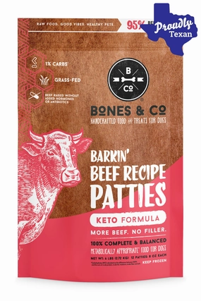 Bones and Co. Barkin' Beef Patties Frozen Raw Dog Food