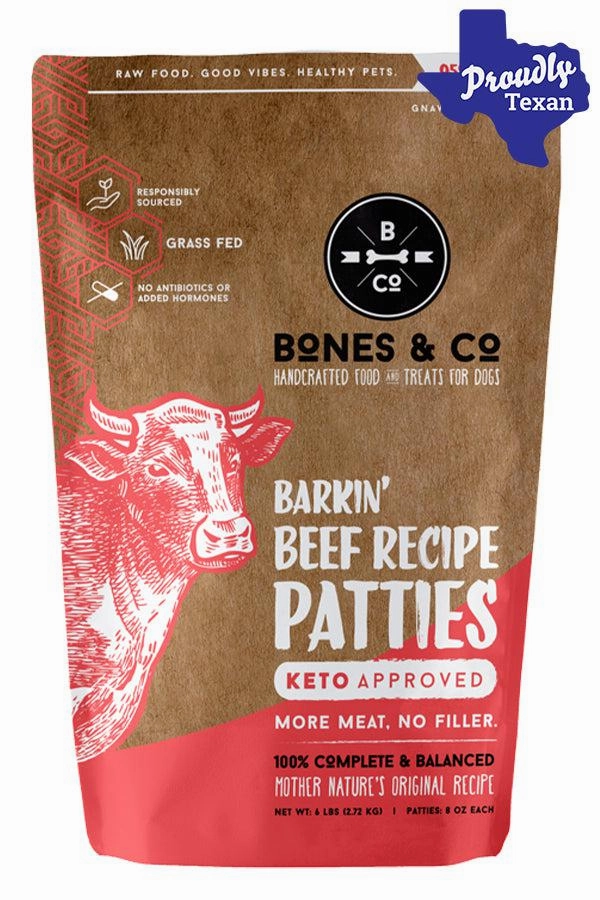 Bones and Co. Barkin' Beef Patties Frozen Raw Dog Food