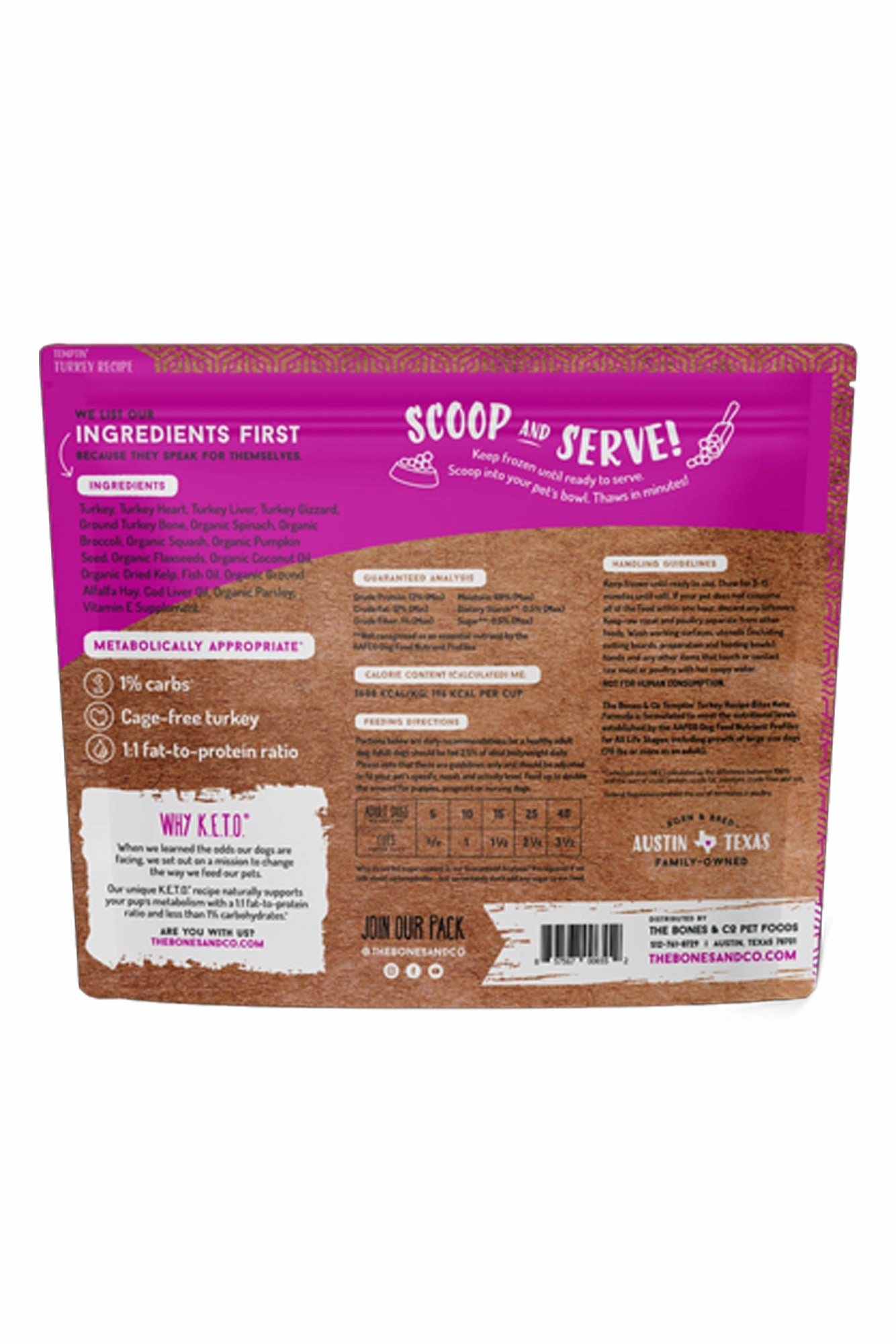 Bones and Co. Temptin' Turkey Bites Frozen Raw Dog Food