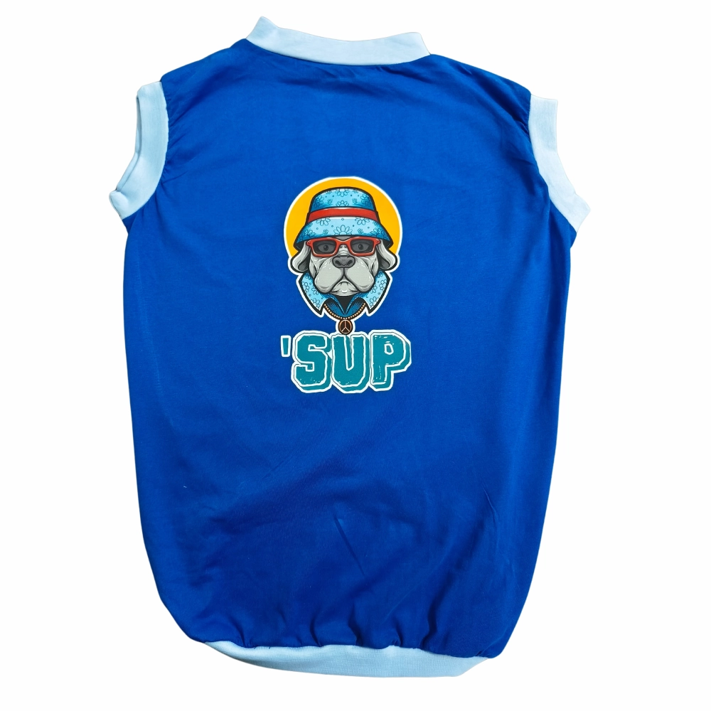 Cheeku SUP Graphic Cotton T Shirt for Dogs and Cats (Blue)