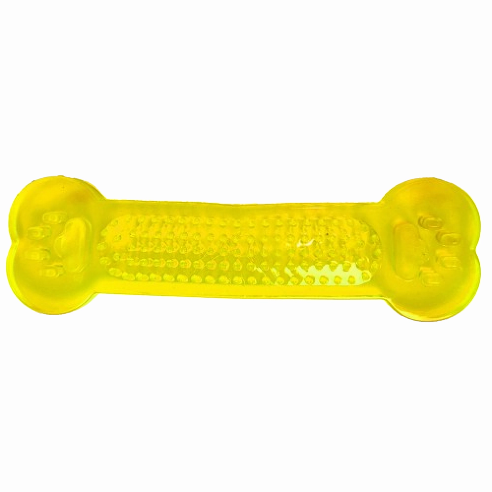 Chullbull Flat Silicone Gel Teething Bone Chew Toy for Puppies & Dogs (Yellow)