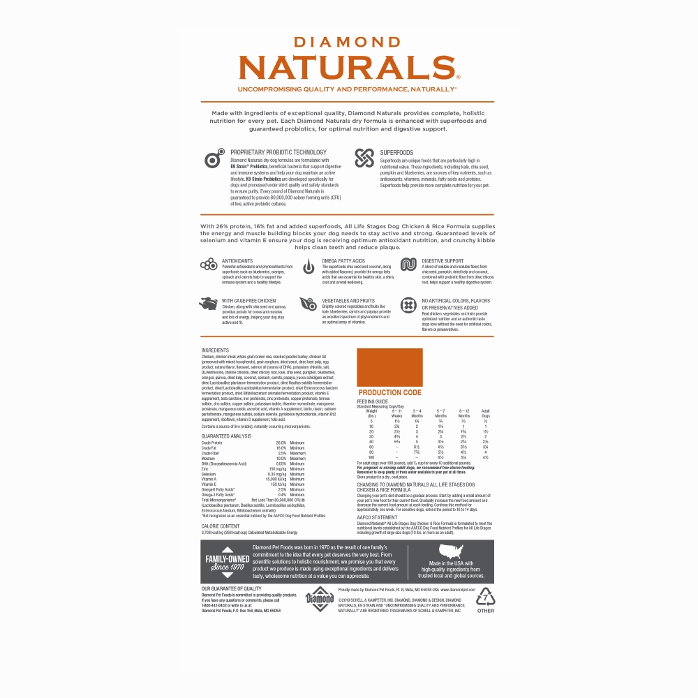 Diamond Naturals Chicken & Rice Formula All Life Stages Dry Dog Food