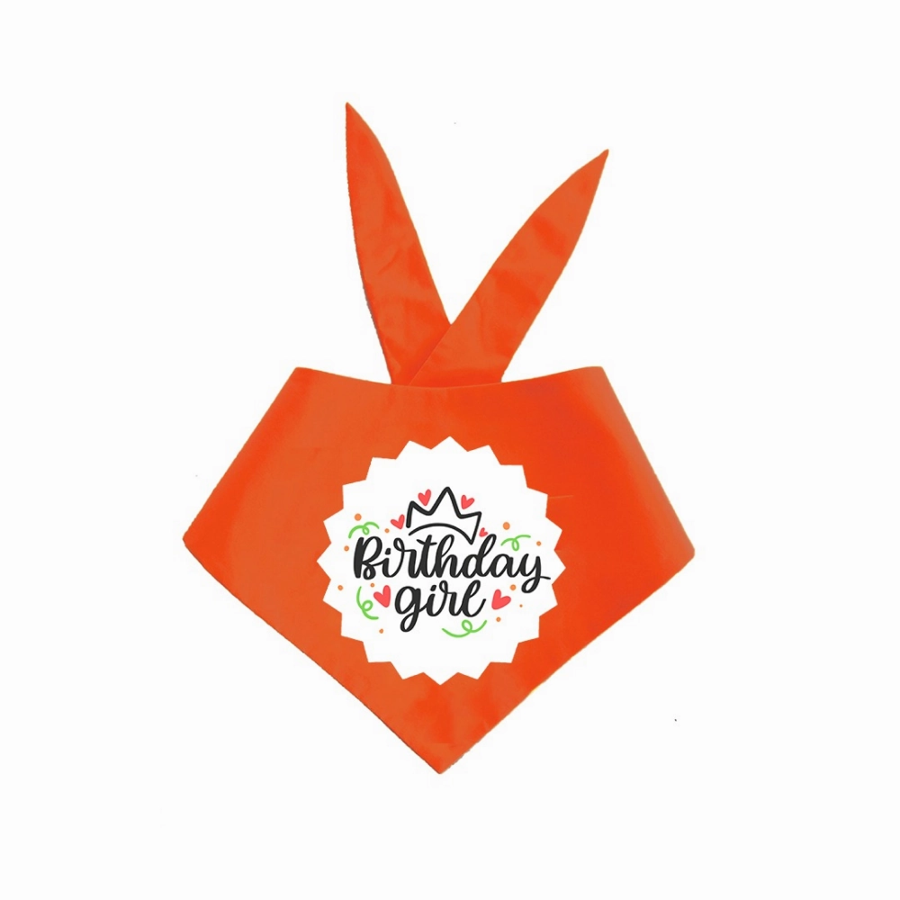 Dogobow Birthday Girl Printed Bandana for Dogs (Orange/White)