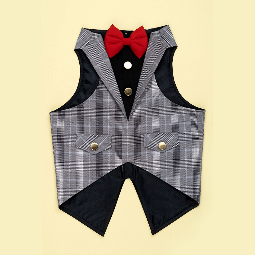 Dogobow Checked Tuxedo for Dogs (Grey) (Get a Bow Free)