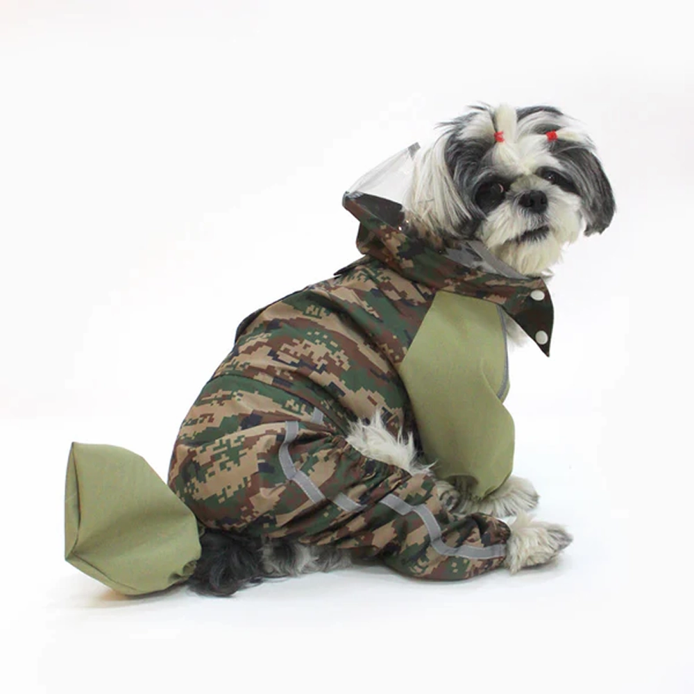Dogobow Dino Raincoat for Dogs and Cats (Green Camo)