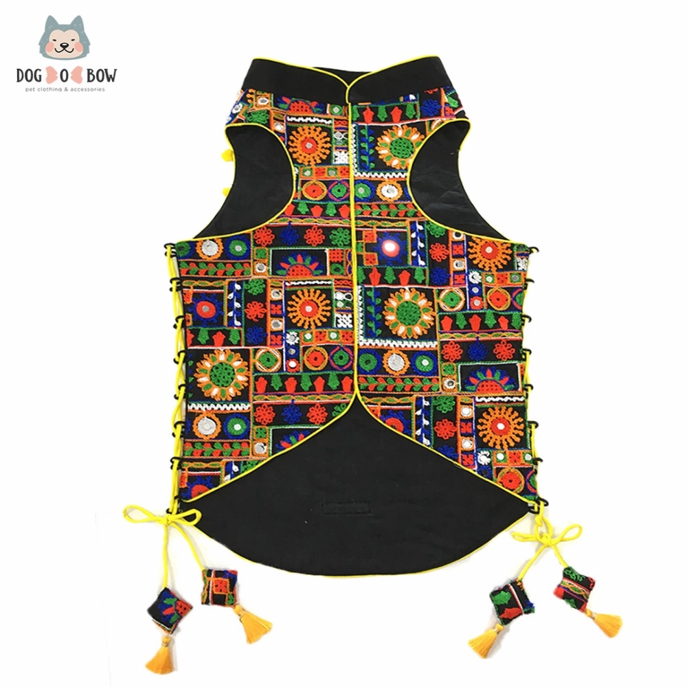 Dogobow Embroidery Tie-up Sherwani for Dogs (Black)