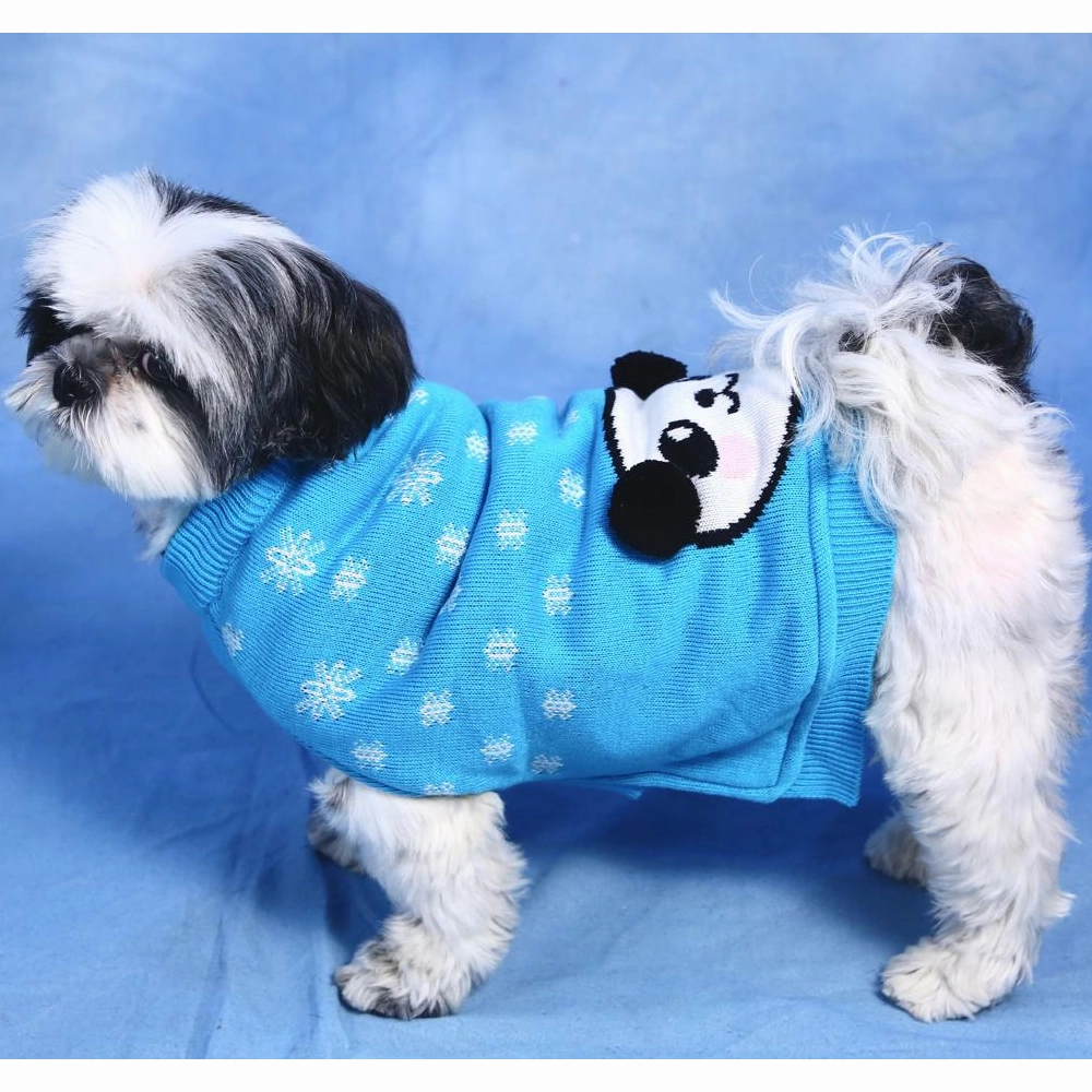 Dogobow Panda Knit Sweater for Dogs and Cats (Blue) (Get a Bow Free)