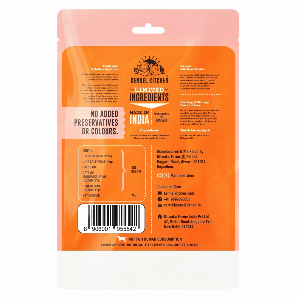 Drools Absolute Calcium Bones (Jar), Kennel Kitchen Chicken Flaxseed Stick Dogs Treat Combo