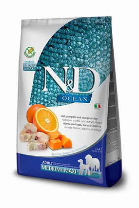 Farmina N&D Ocean Cod, Pumpkin, and Orange Med/Maxi Dry Dog Food