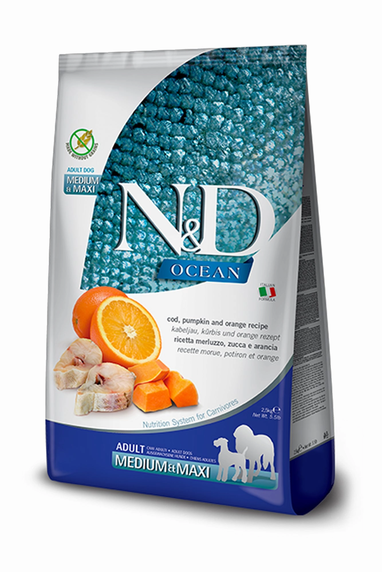 Farmina N&D Ocean Cod, Pumpkin, and Orange Med/Maxi Dry Dog Food