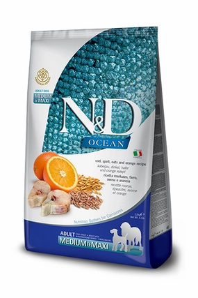 Farmina N&D Ocean Cod, Spelt, Oats, and Orange Med/Maxi Dry Dog Food