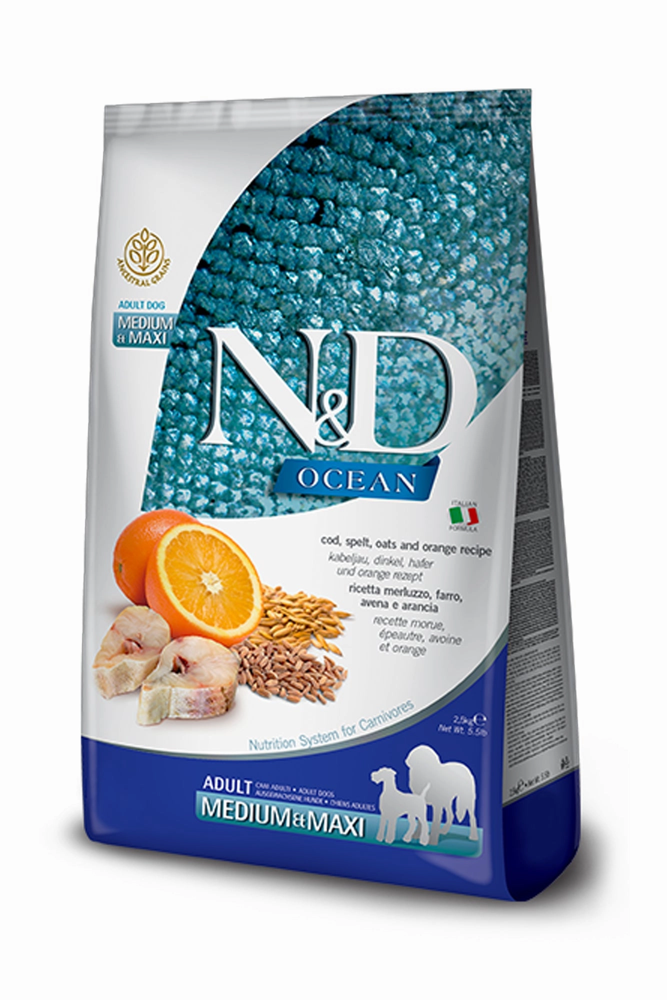 Farmina N&D Ocean Cod, Spelt, Oats, and Orange Med/Maxi Dry Dog Food