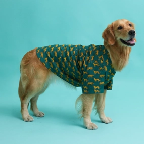 Floof & Co Leapord Print Cotton Shirt for Dogs (Dark Green)