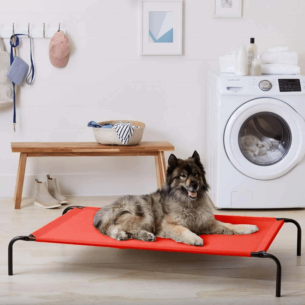 Fluffy's Pawsome Waterproof elevated Sides Camping Bed for Dogs (Red)