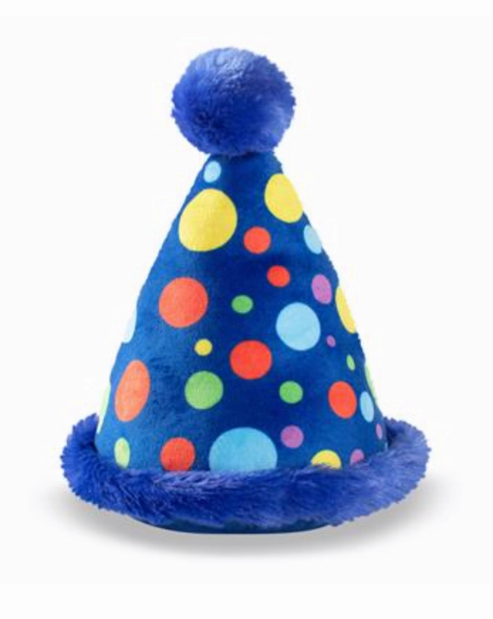 Fringe Party Hat Plush Blue w/ Dots