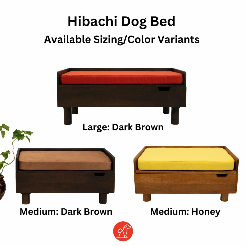 FurryLiving Hibachi Dark Brown Bed with Storage for Dogs (Dark Brown/Yellow Cushion)