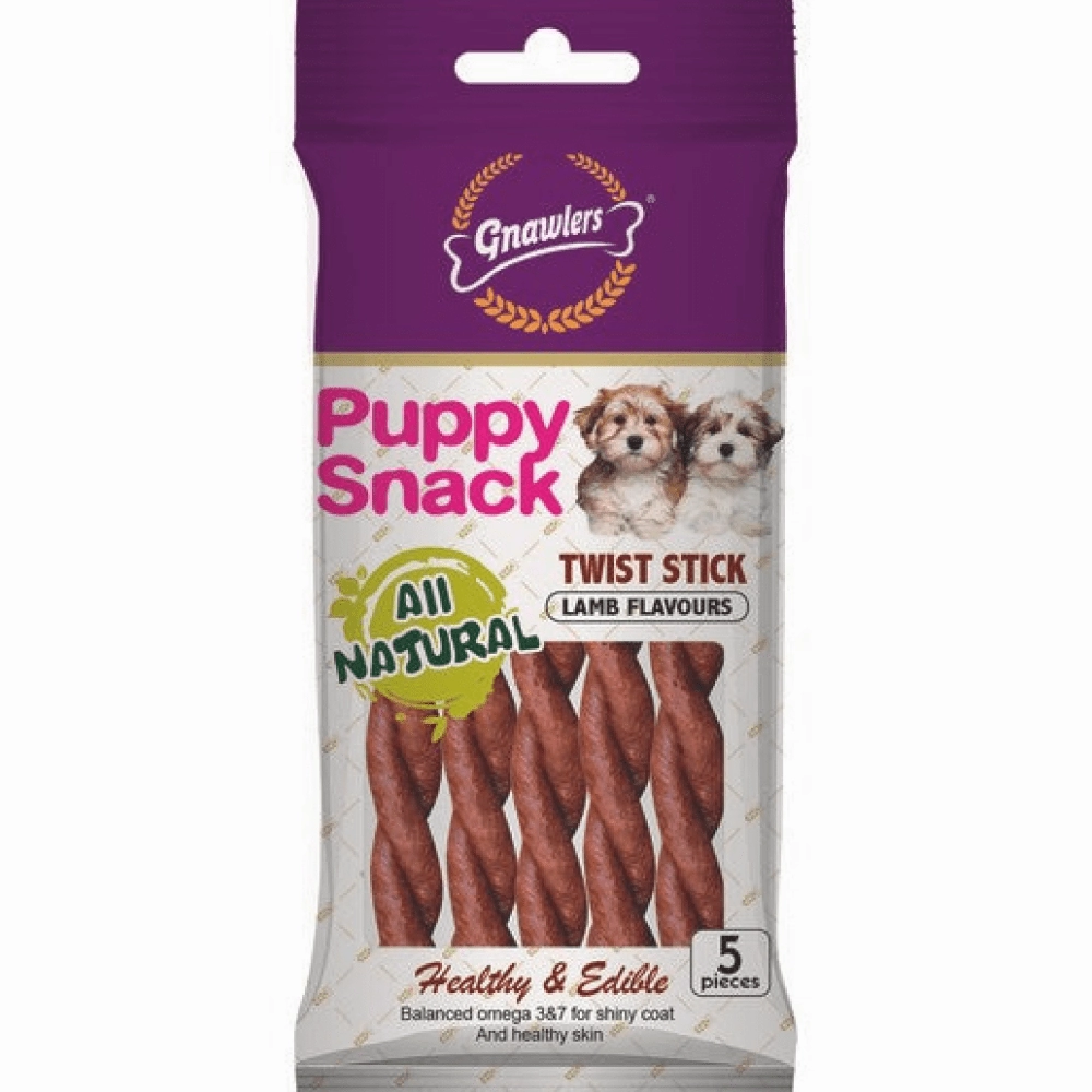 Gnawlers Puppy Snack Lamb Twist Stick, Kennel Kitchen Chicken Flaxseed Stick Dog Treats Combo