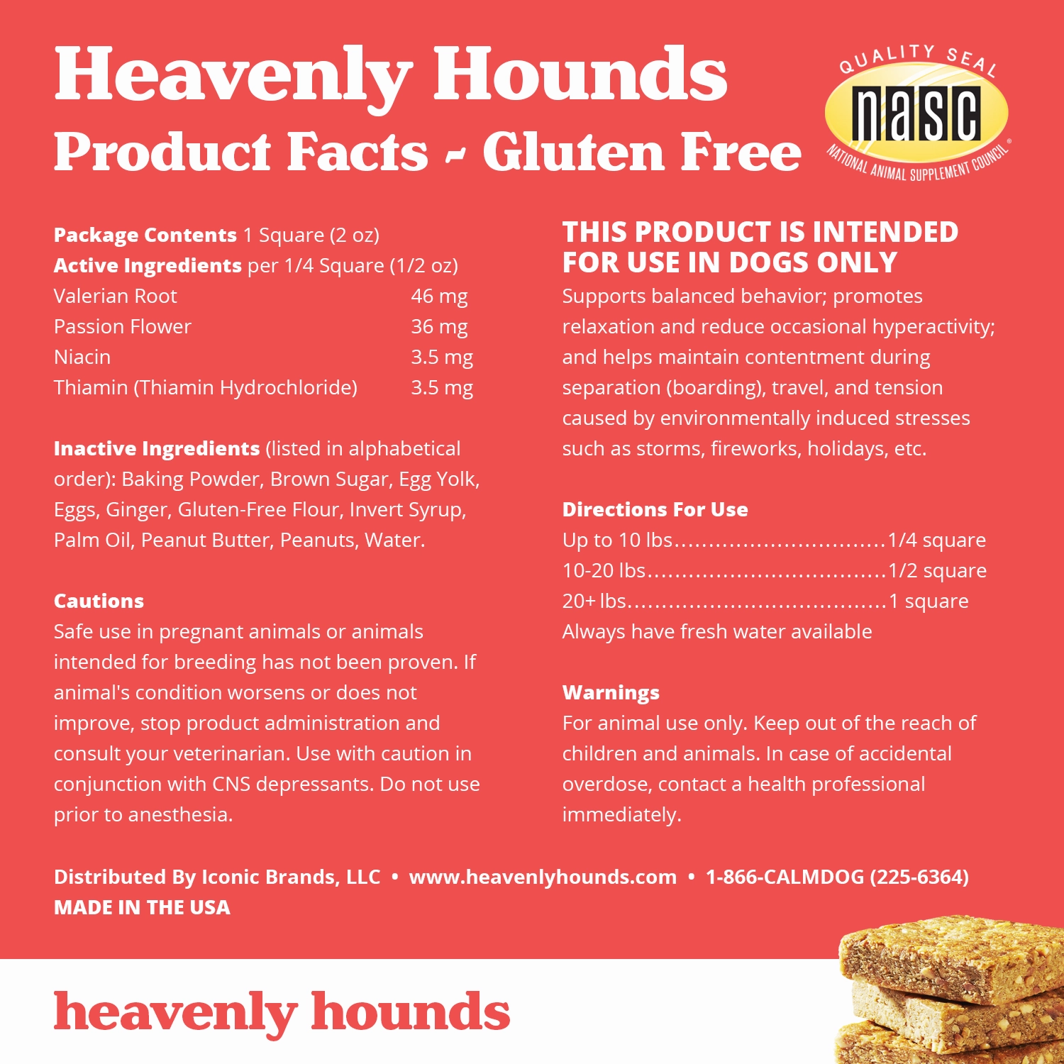 Heavenly Hounds Peanut Butter Relaxation Square Calming Treat for Dogs