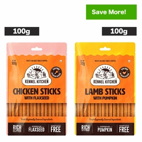 Kennel Kitchen Lamb Sticks with Pumpkin and Chicken Stick with Flaxseed Dog Treats Combo