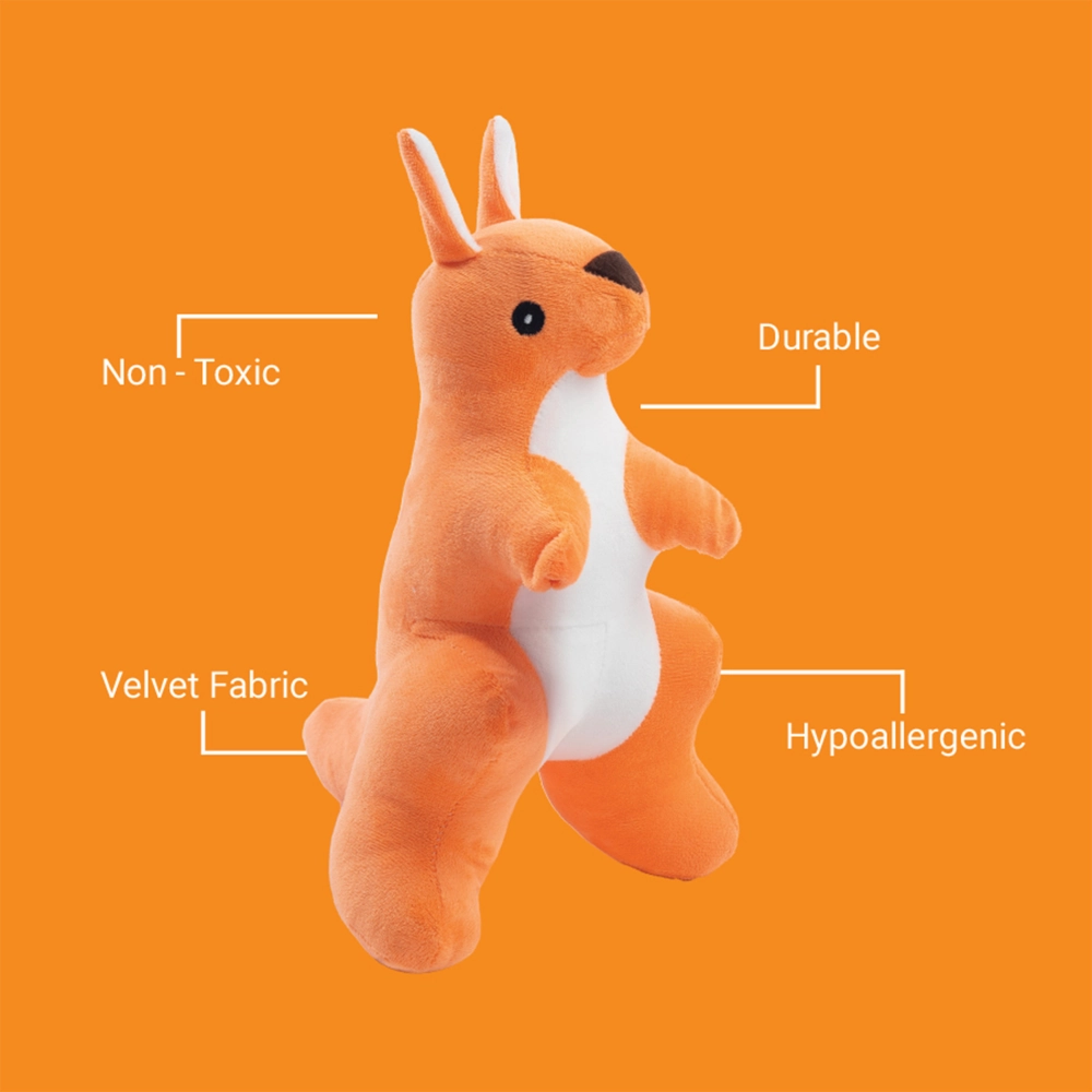 Kibbo Non Toxic & Durable Soft Stuffed Kangaroo Chew Toy for Dogs and Cats (Neon Red)