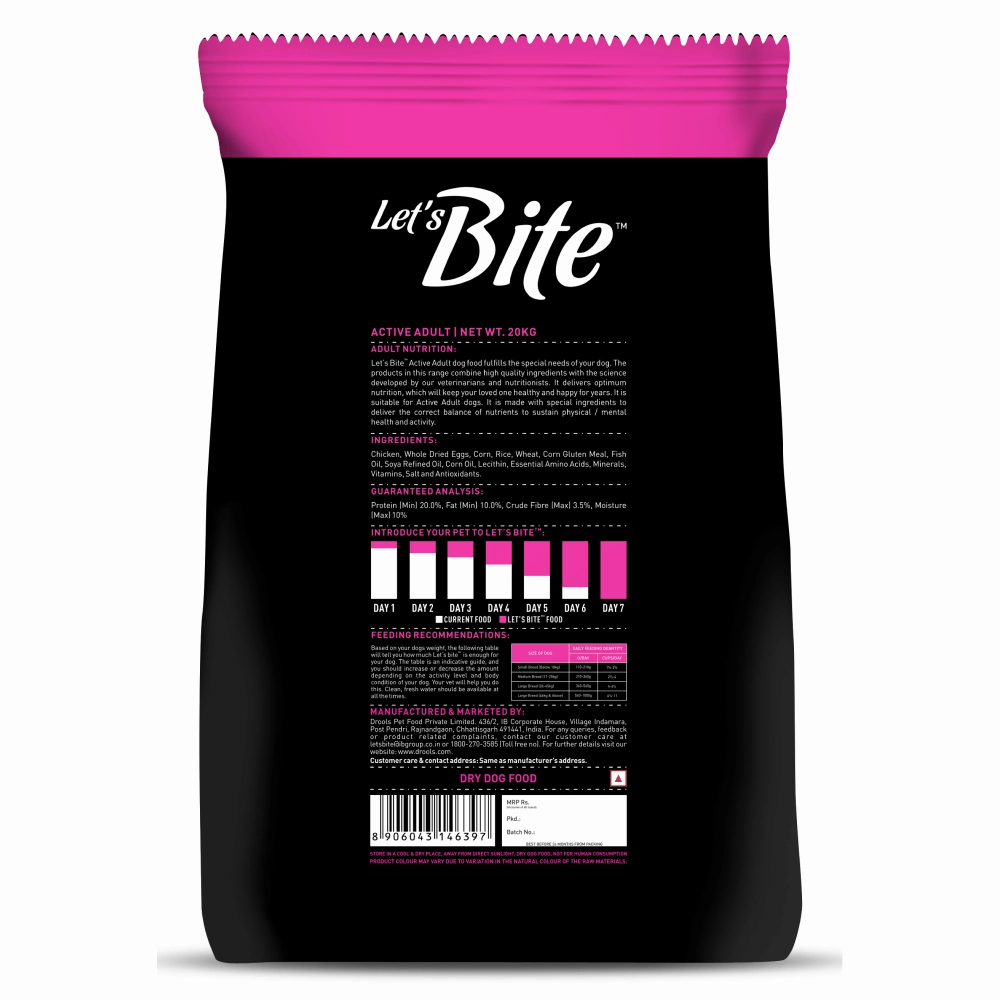 Let's Bite Active Adult Chicken Dry Food for Dogs