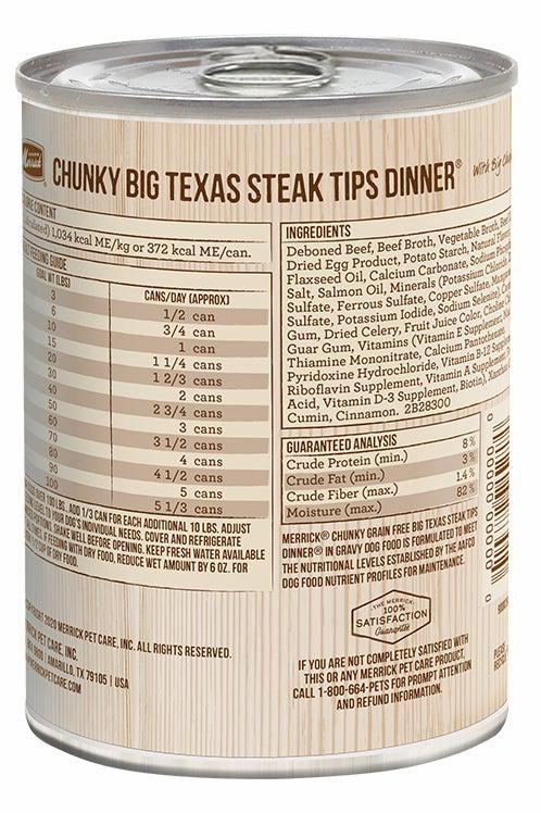 Merrick Chunky Big Texas Steak Tips Dinner Recipe Wet Dog Food