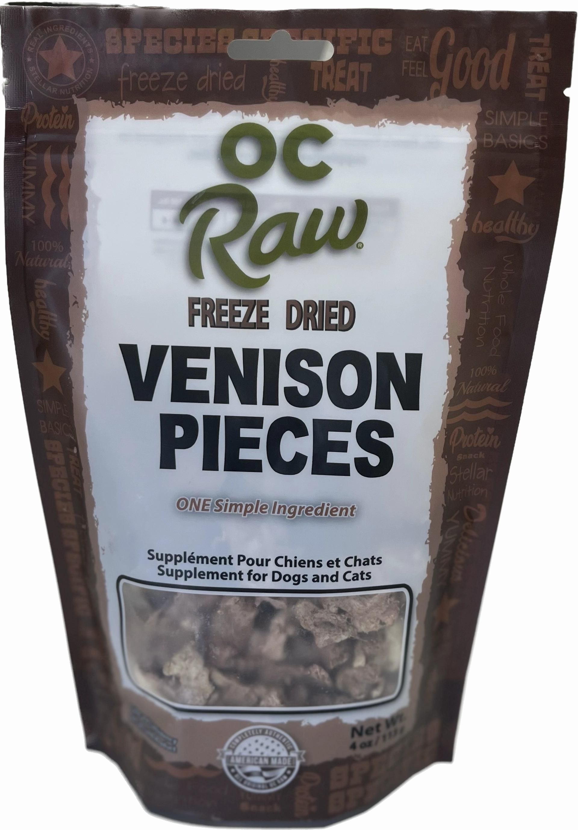 OC Raw Freeze Dried Venison Pieces 4 oz.