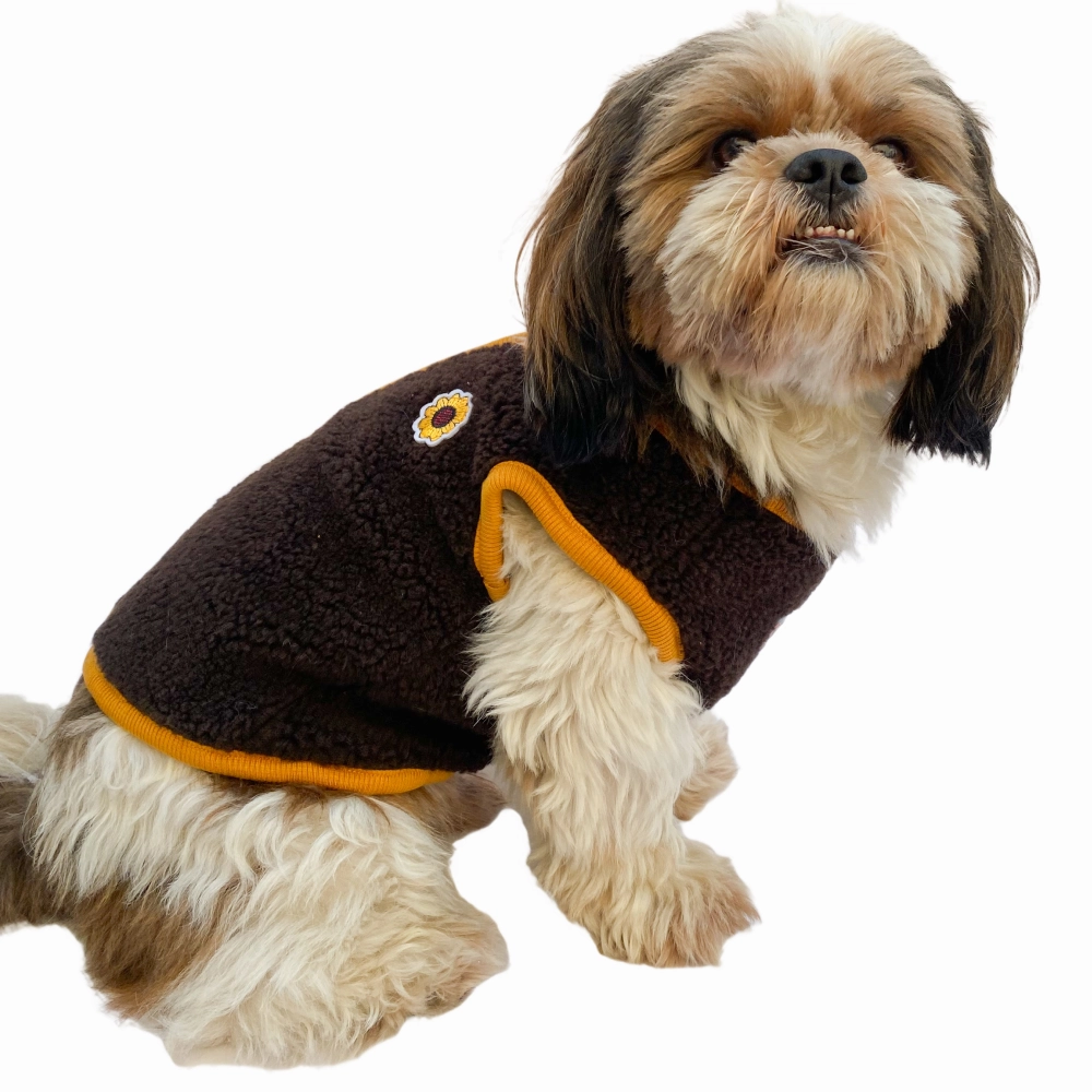Pawgypets Cute Fleece Vest for Dogs and Cats (Chocolate Brown/Mustard)