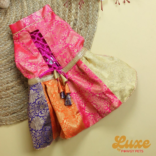 Pawgypets Luxe Brocade Colour Block Lehenga Dogs and Cats