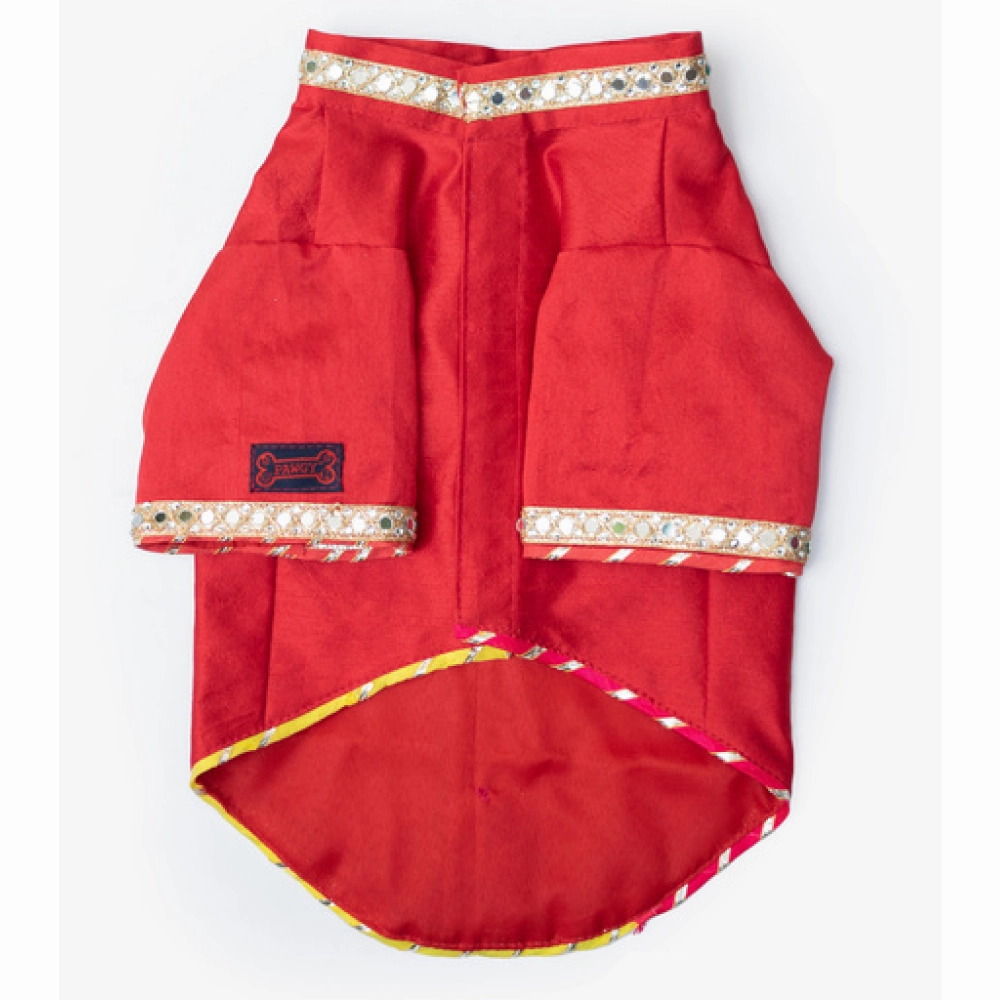 Pawgypets Raw Silk Sherwani for Dogs and Cats (Red)