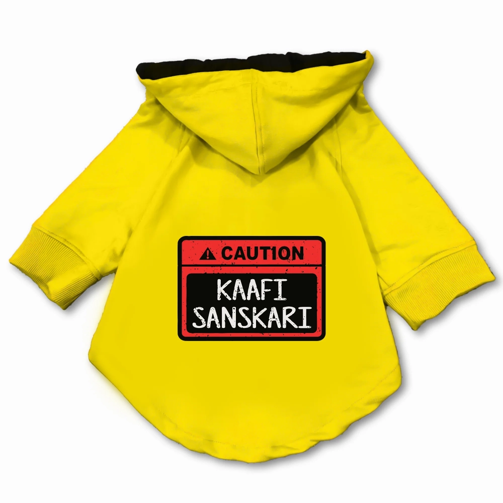 Pawsindia Caution Kaafi Sanskari Hoodie for Dogs (Yellow)