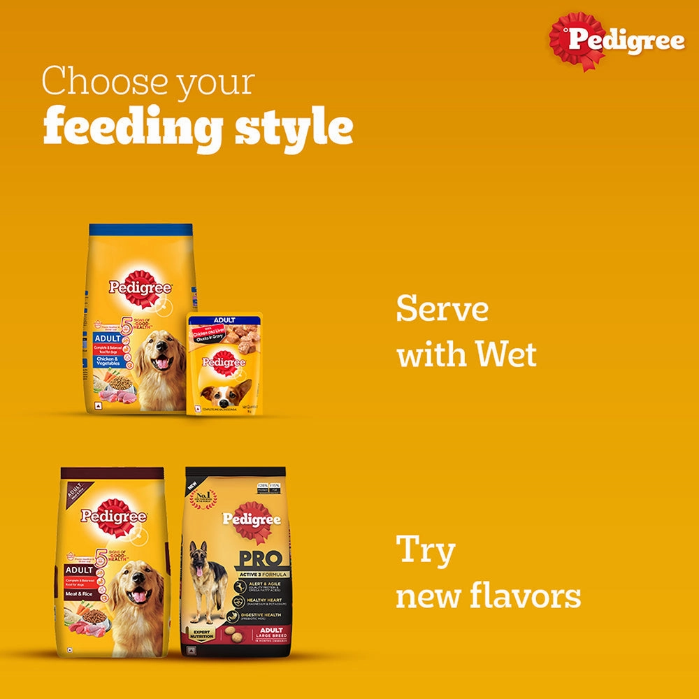Pedigree Chicken and Vegetables and Chicken and Liver Chunks in Gravy Adult Dry and Wet Food Combo