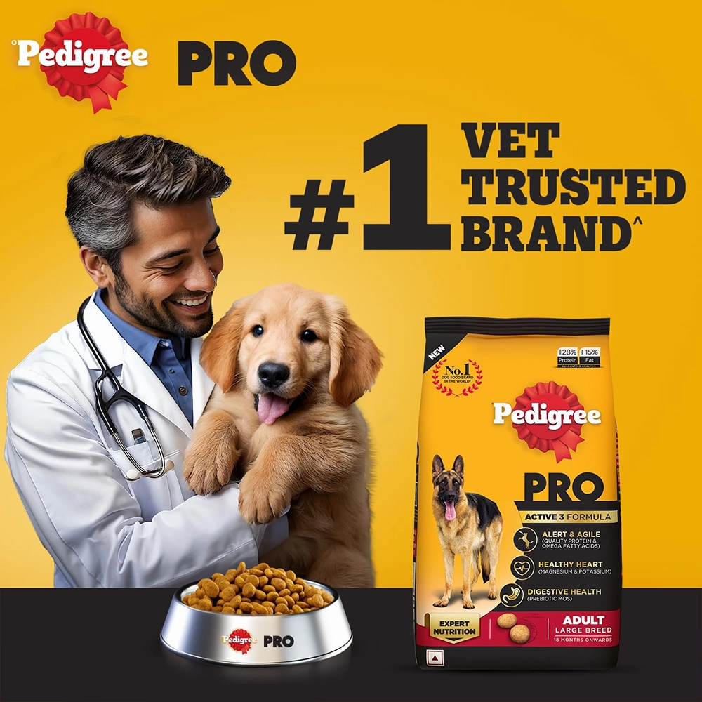 Pedigree PRO Expert Nutrition Active Adult Large Breed Dry Food and Pedigree Chicken & Liver Chunks in Gravy Adult Dog Wet Food Combo