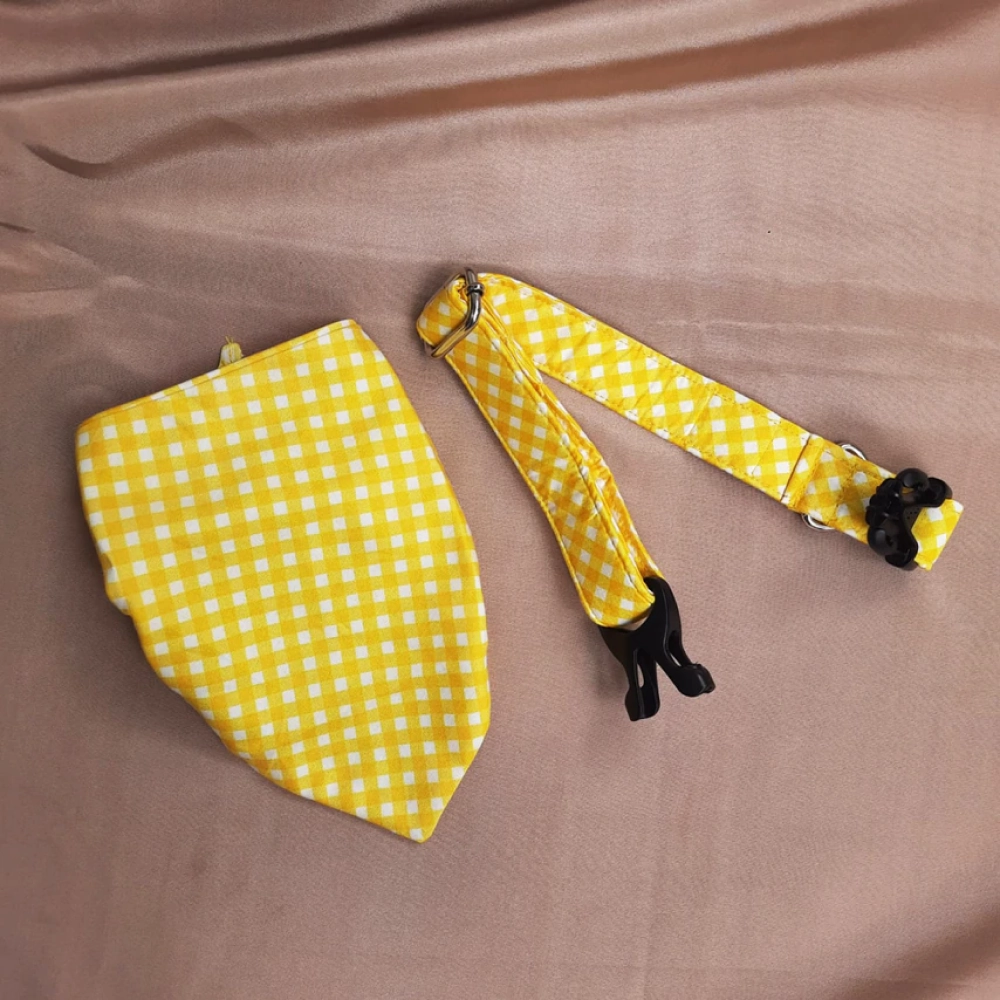 Pet Feast Checkered Collar And Bandana Sets for Dogs (Yellow)