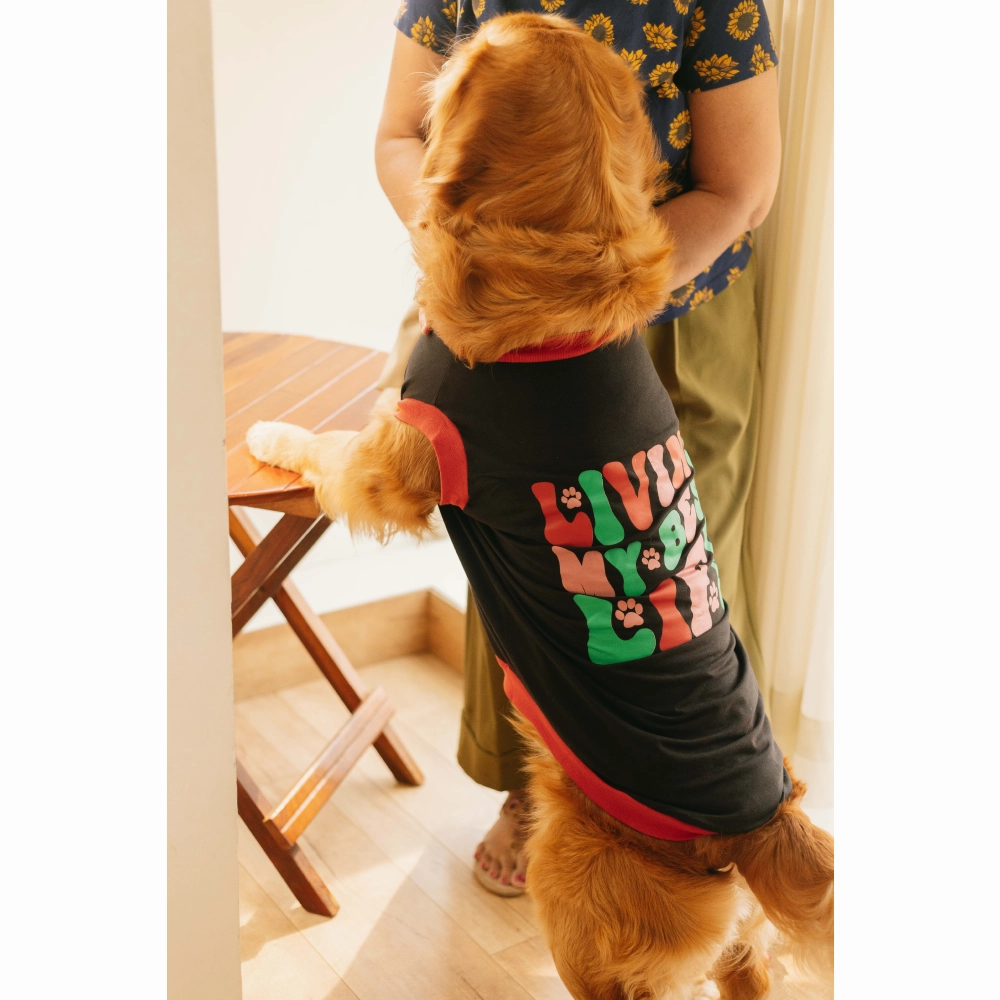 Pet Set Go Living My Best Life T-shirt for Dogs (Black)