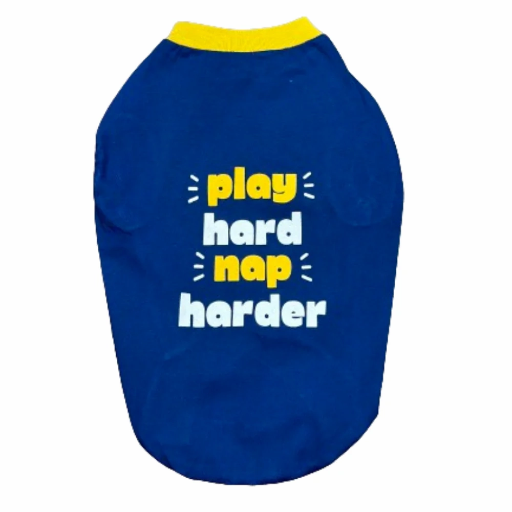 Pet Set Go Play Hard Nap Harder T Shirt for Dogs (Blue)