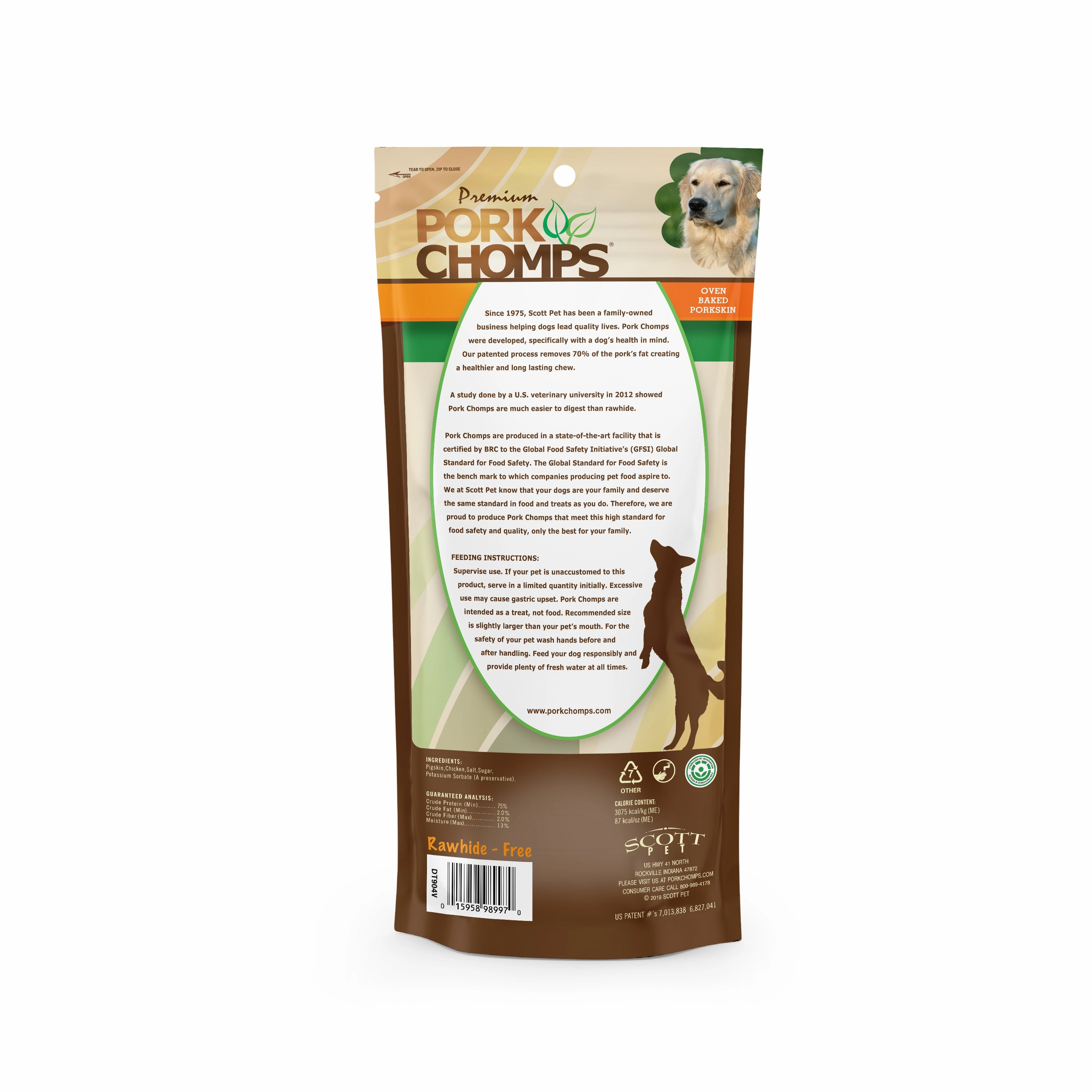 Pork Chomps 8" Baked Pork Skin Rolls with Real Chicken wrap, 2 count Dog Chews
