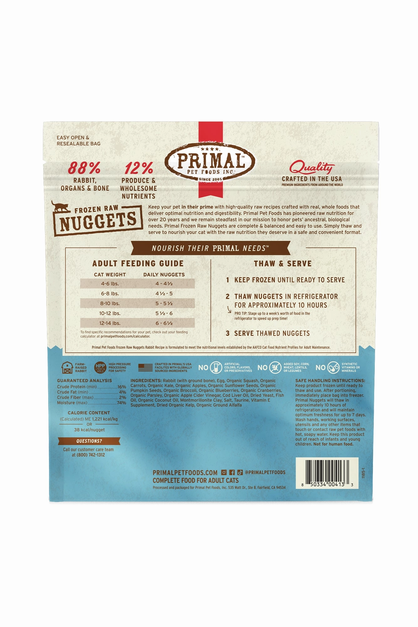 Primal Feline Rabbit Frozen Raw Cat Food