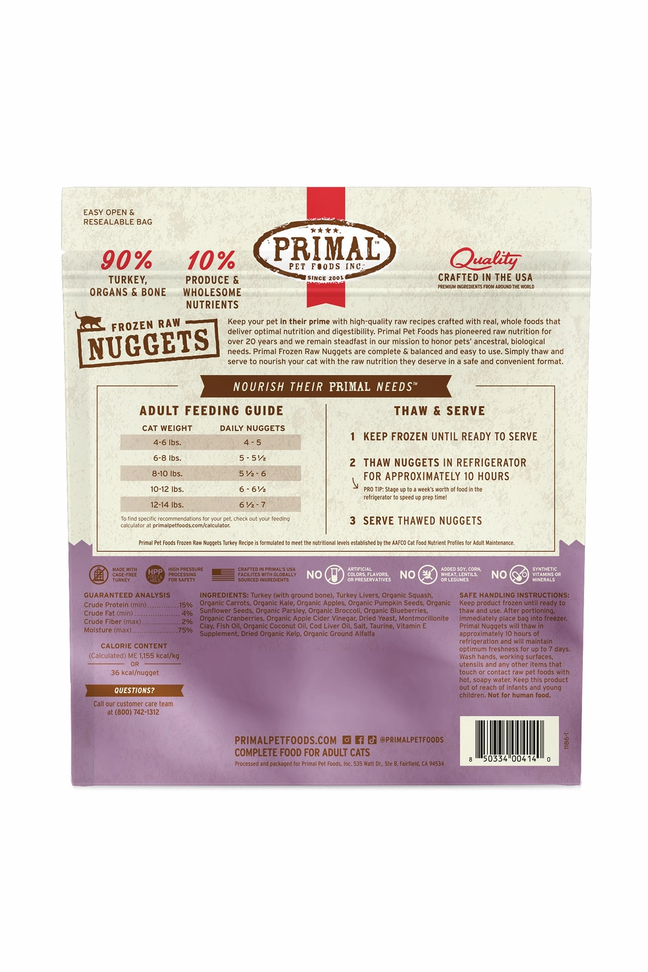 Primal Feline Turkey Frozen Raw Cat Food