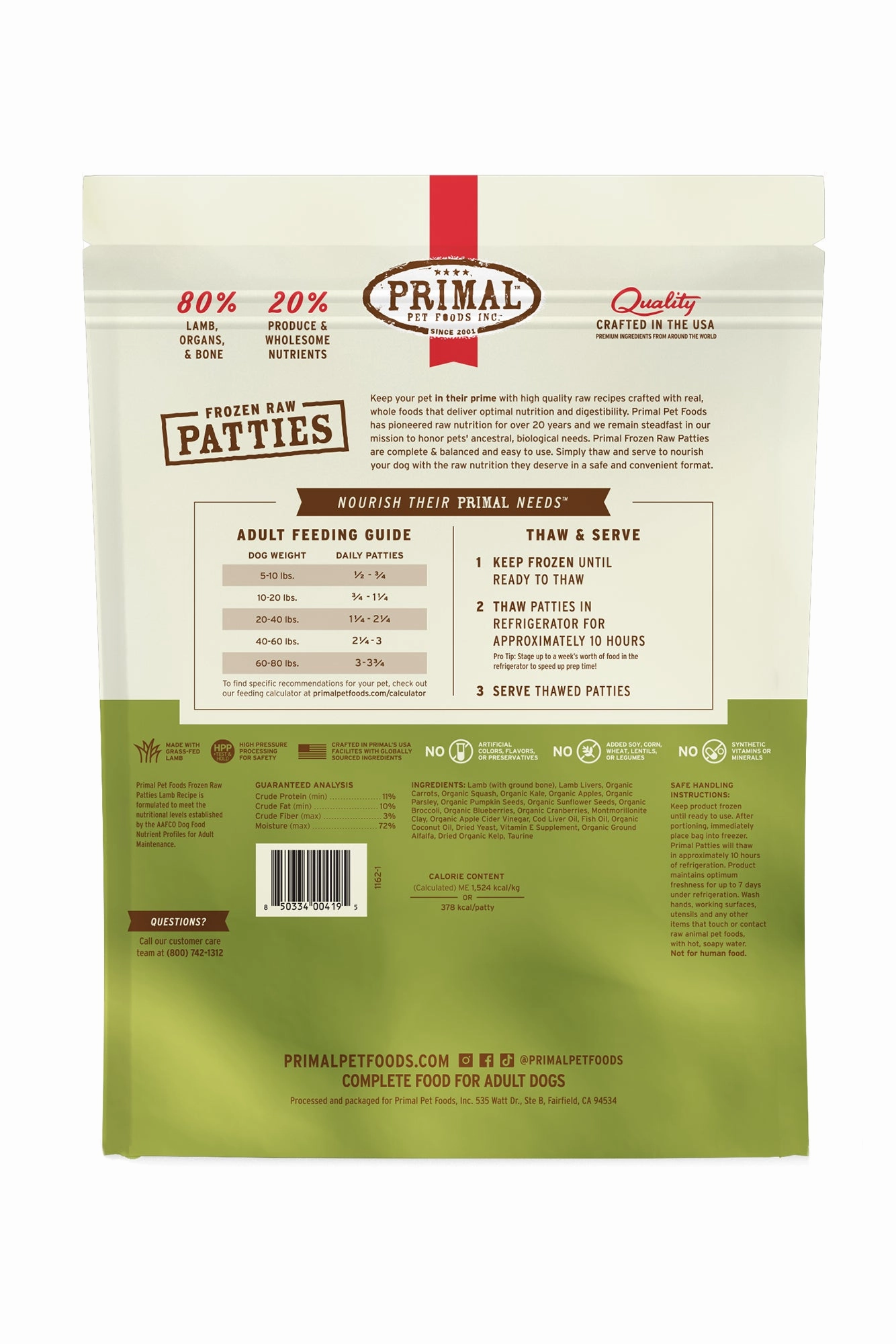 Primal Lamb Frozen Raw Dog Food