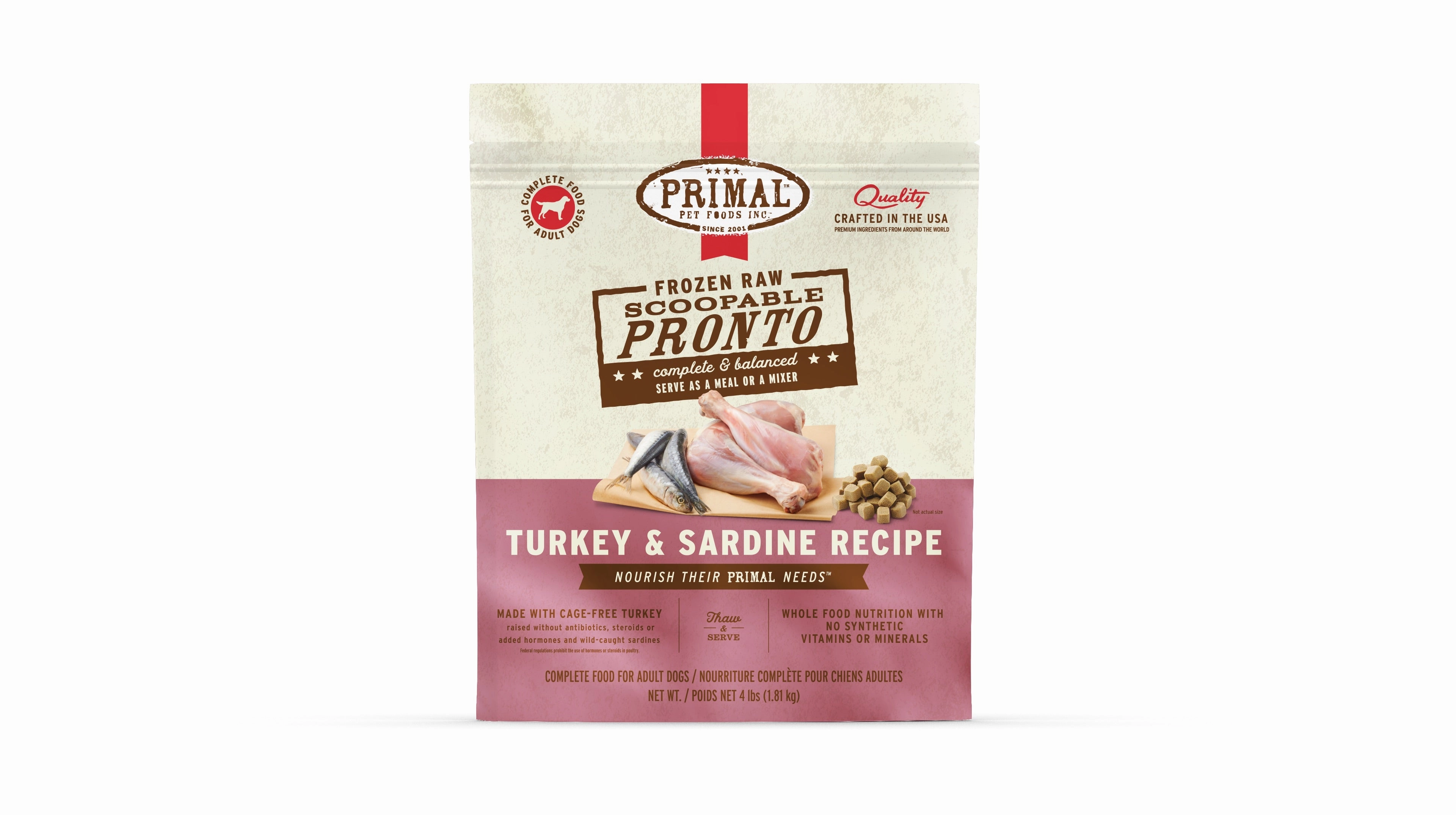 Primal Pronto Dog Raw Turkey & Sardine 4lbs.
