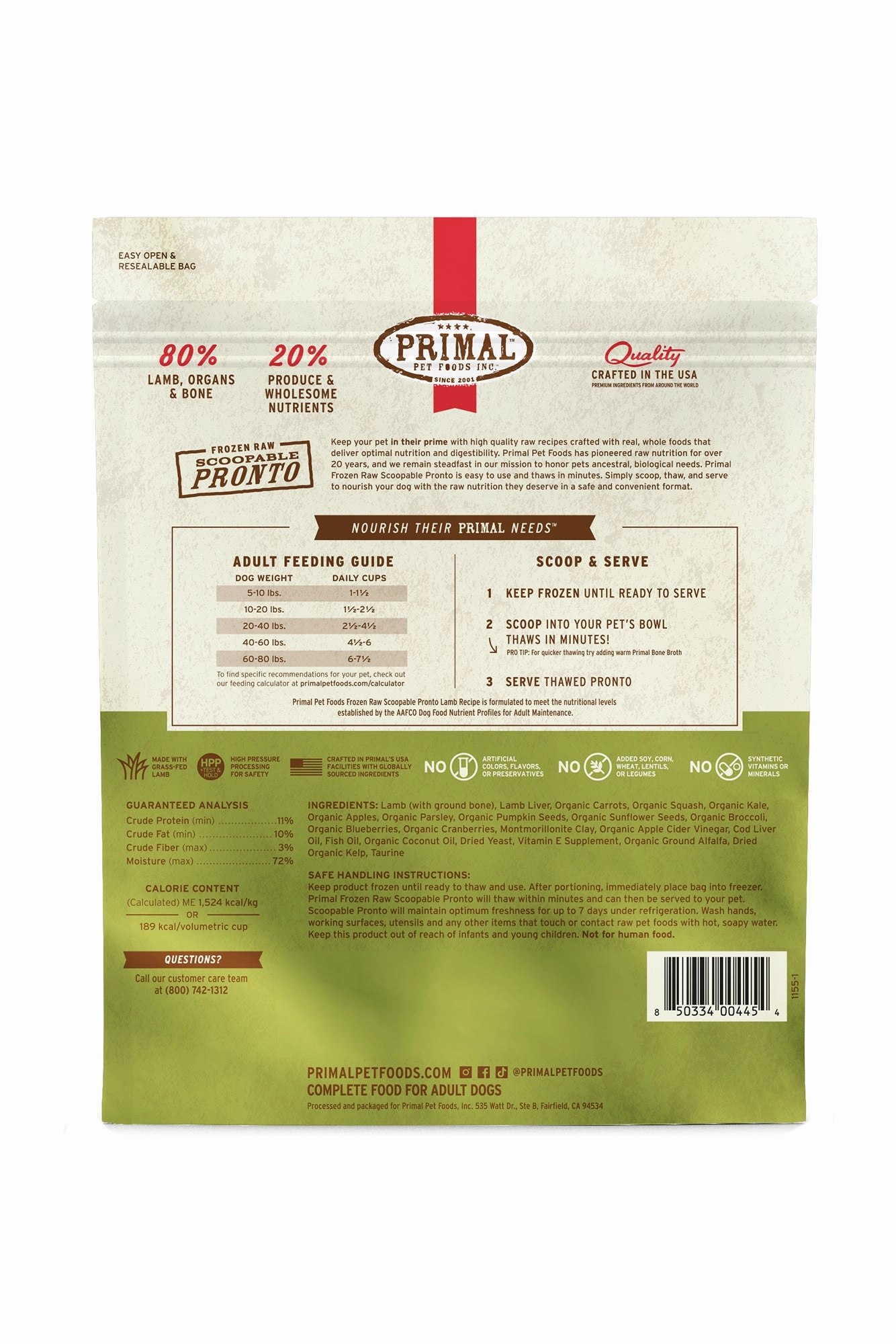 Primal Pronto Lamb Frozen Raw Dog Food