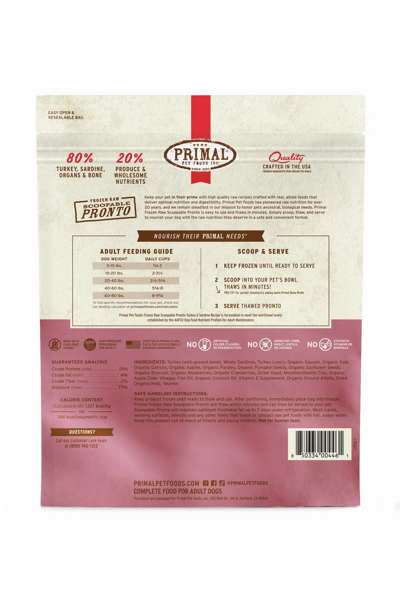 Primal Pronto Turkey and Sardine Frozen Raw Dog Food